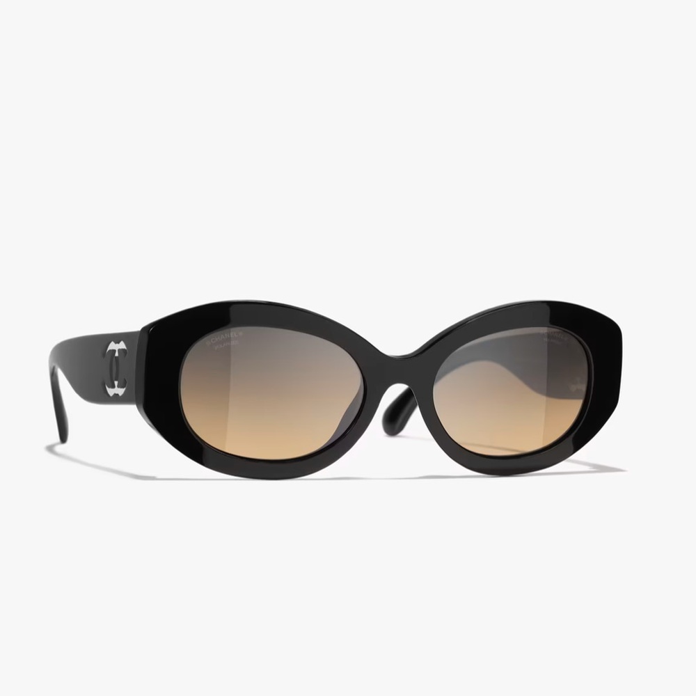 CHANEL Black and Brown Oval Sunglasses. Like New!